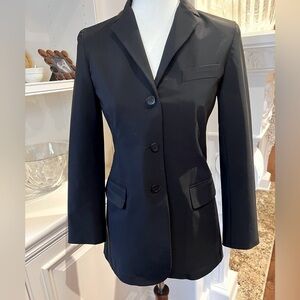 Theory black microfiber stretch tailored 3 button blazer size small